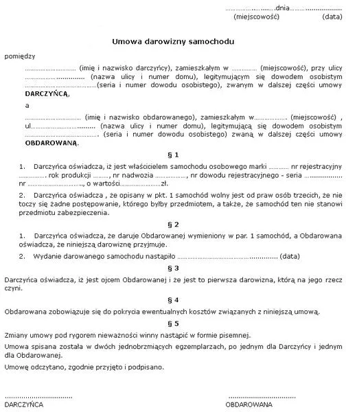 Darowizna samochodu