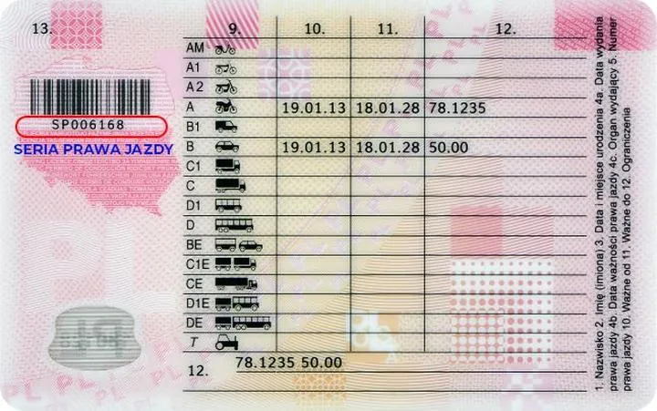 Informacje na prawo jazdy
