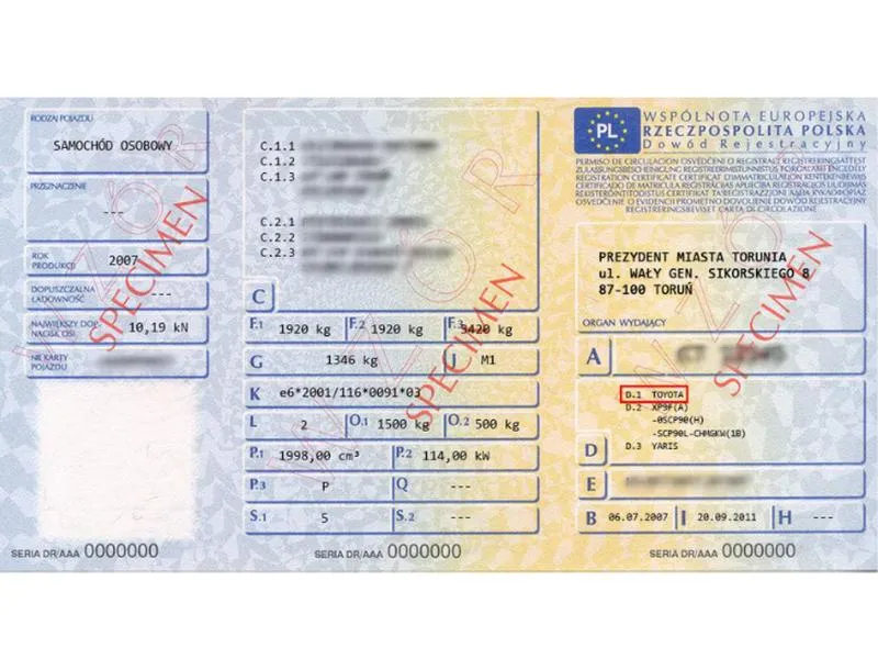 Numer silnika w dowodzie rejestracyjnym
